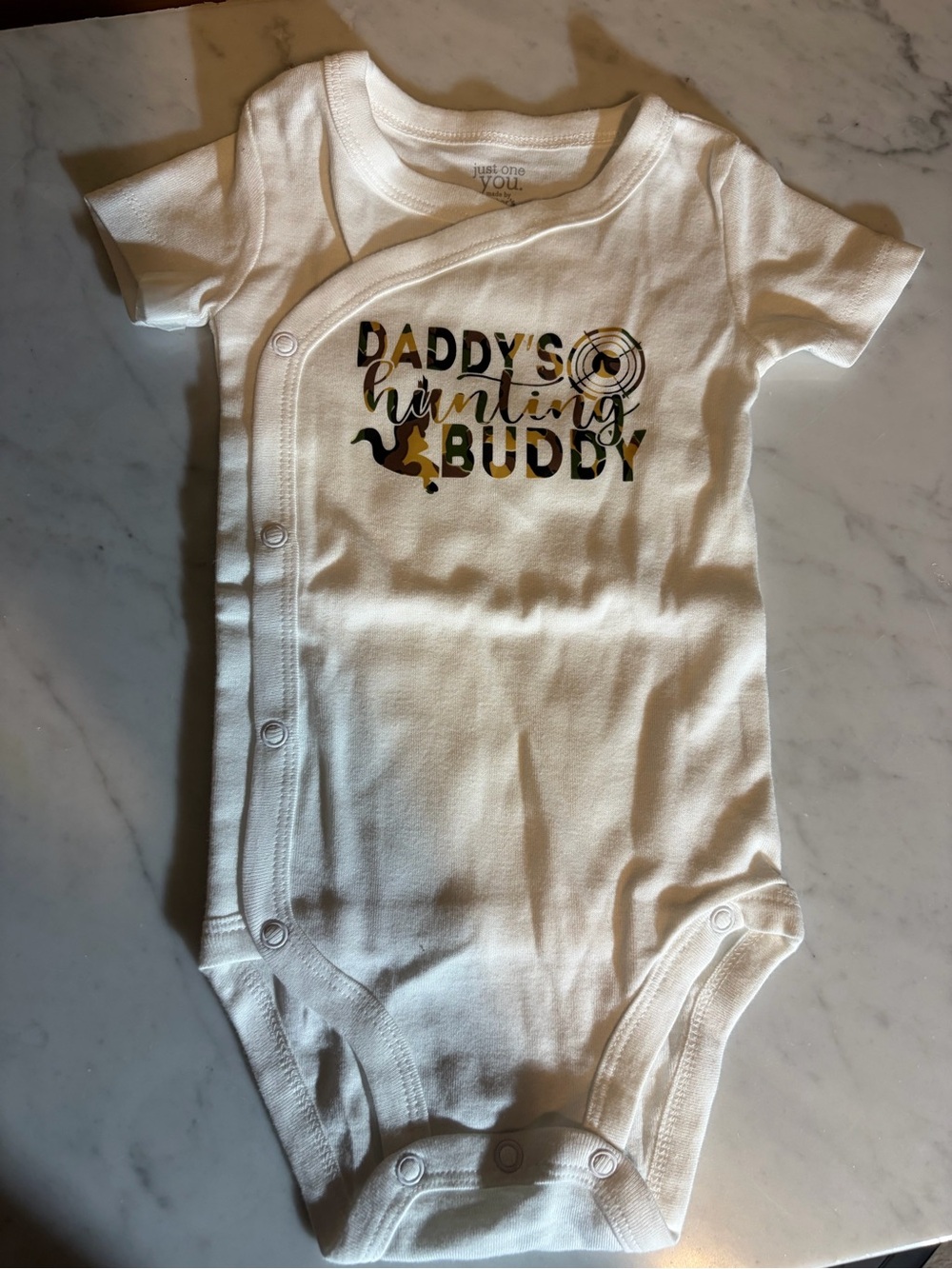 Carter's White Short-Sleeve 'Daddy's Hunting Buddy' Baby One-Piece